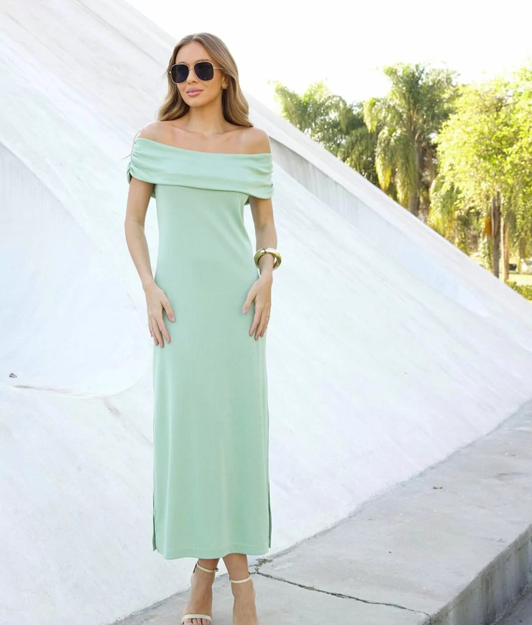 Vestido Ombro a Ombro — Verde Menta