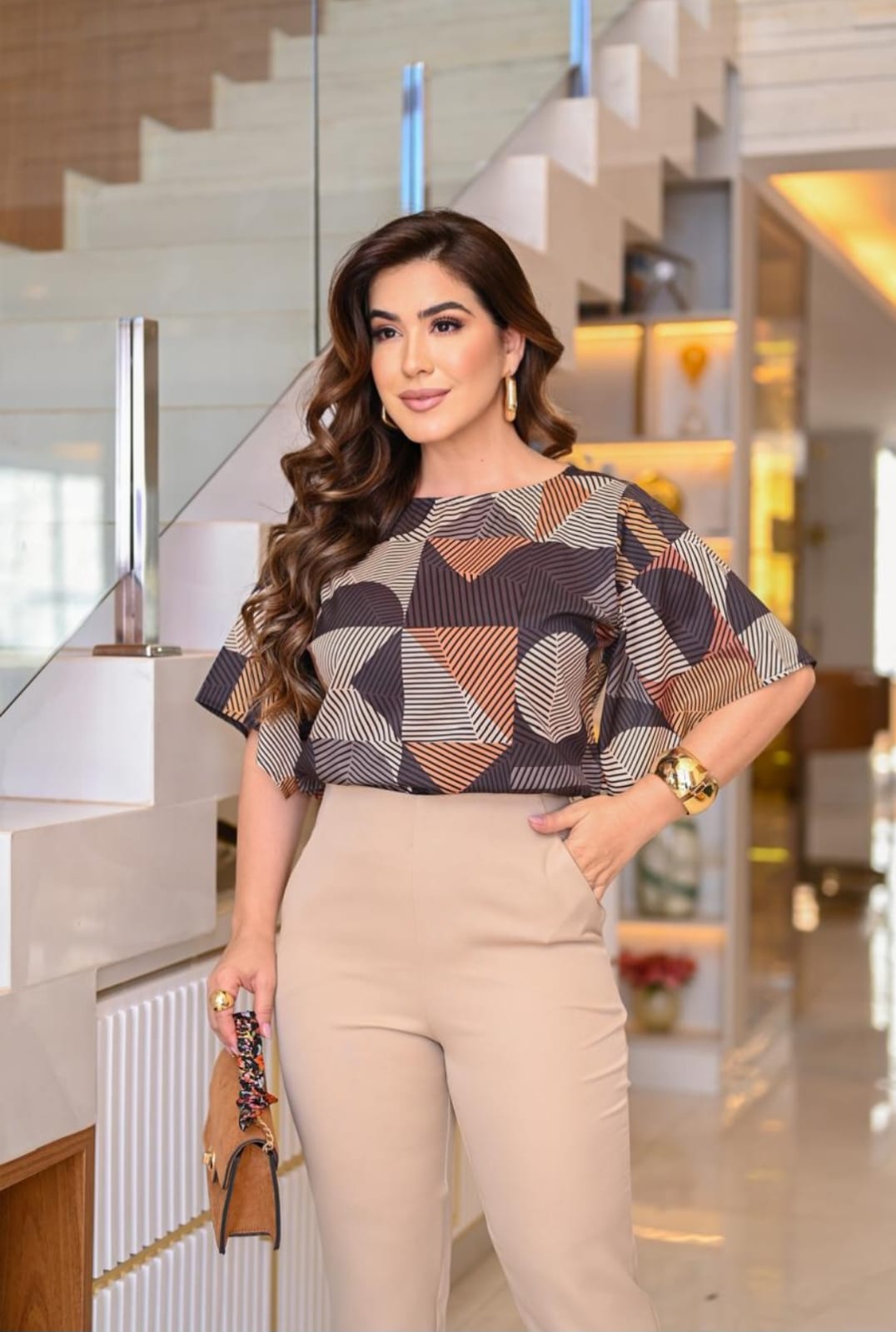 Blusa Geométrica Listras — Marrom