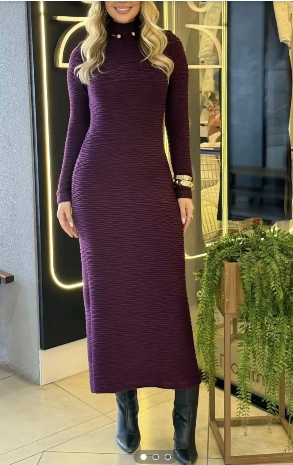 Vestido Midi M/L Texturizado — Bordô
