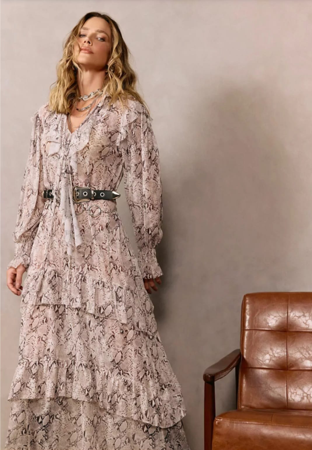 Vestido Boho Babado — Animal Print Snake