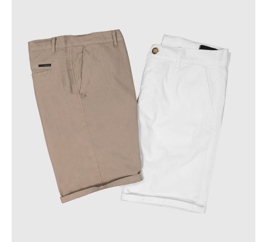 Bermuda Esporte Fino — Bege & Branca