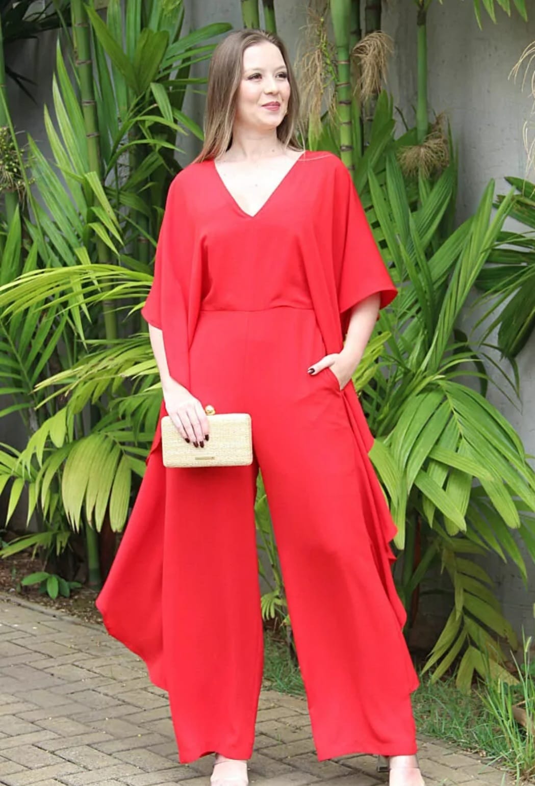Macacão Dec. V Fluido — Vermelho Cereja