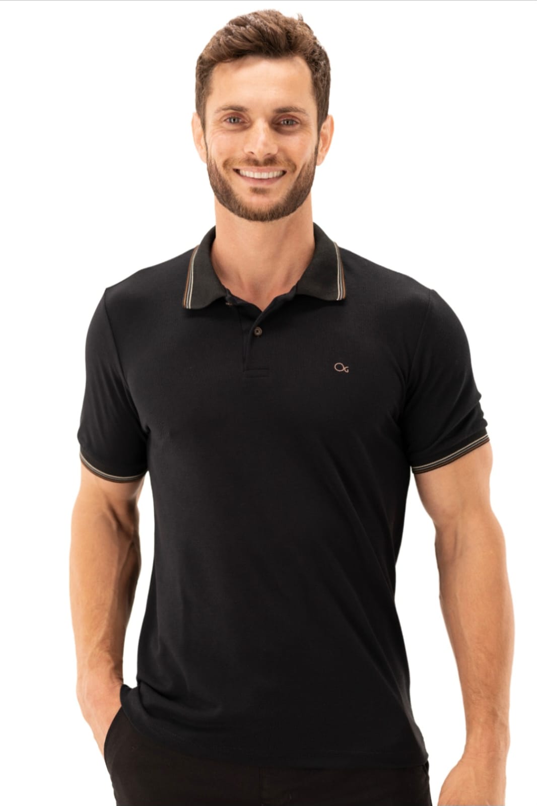 Polo Ogochi Preta com Gola Listrada