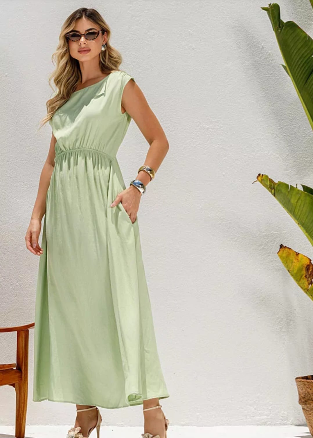 Vestido Det. Franzido — Verde Sage